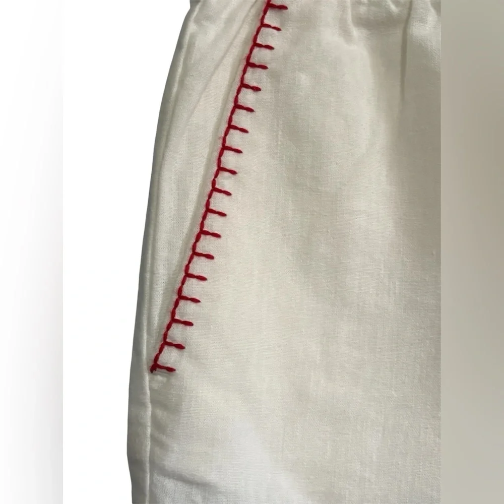 Disney Cream Shorts with Mickey and Red Stitching